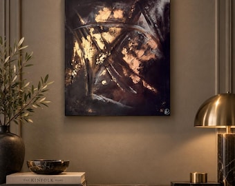 Copper Fracture - Original Abstract Mixed Media Painting on Reclaimed canvas Scottish Artist LH Cooper  signed