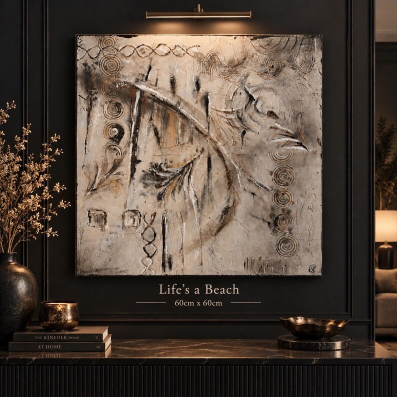 Original Abstract painting reclaimed Wall Art Canvas 80x80 cm Neutral image 12