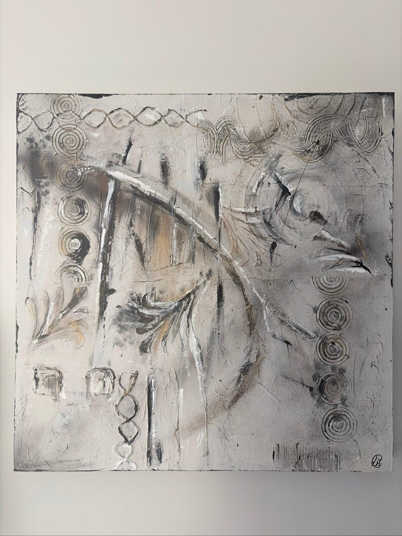 Original Abstract painting reclaimed Wall Art Canvas 80x80 cm Neutral image 8