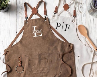 Personalized Canvas Apron, Hotstamped Initials, Water-Resistant Kitchen Gift