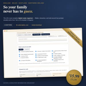 Estate Planner UK & Executor Checklist | Probate Prep, Net Worth Calculator | Will, LPA, Trust Planner | No Subscription