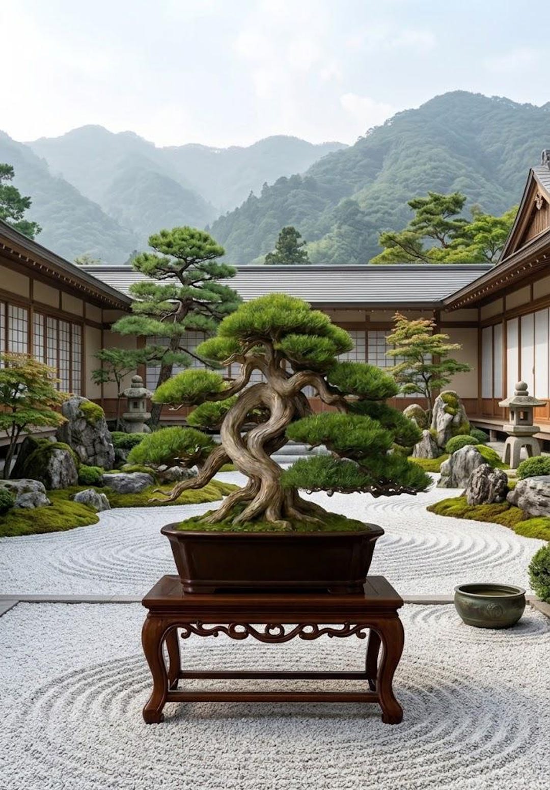 Artificial Japanese Pine Bonsai Tree, Twisted Trunk, Moyogi Style, Zen ...