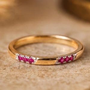 Dainty Lab Ruby Ring, 925 silver with gold plated Stackable Band, Minimalist Wedding Ring for Women, Delicate Vintage Boho Anniversary Gift