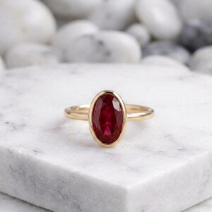 Oval Ruby Ring 14K Solid Gold, Dainty Stacking Ring, Minimalist Ruby Ring, Promise Ring for Her, Anniversary Gift, July Birthstone Ring