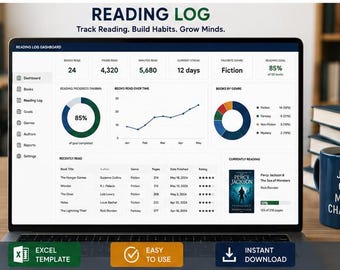 Excel-Vorlage für ein Lesetagebuch | Buch-Tracker | Lesetagebuch | Leseplaner für Schüler | Sofort-Download