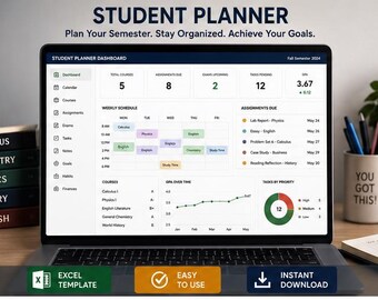 Excel-Vorlage für den Schülerplaner | Akademischer Planer | Schulplaner | Studienplaner | Sofort-Download