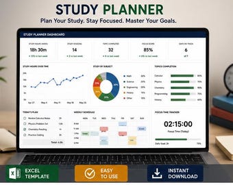 Excel-Vorlage für den Studienplaner | Lernplan | Planer-Übersicht | Studenten-Organizer | Sofort-Download