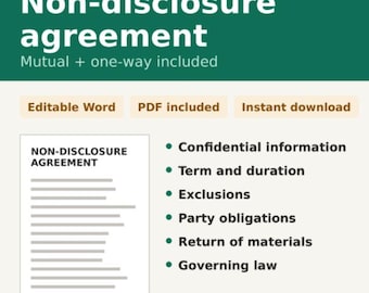 Non Disclosure Agreement Template | Editable Word NDA for Freelancers and Small Business | Mutual and One-Way | Instant Download