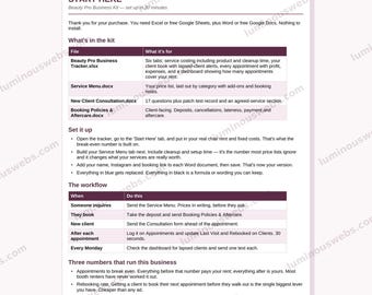 Beauty Pro Business Kit | Salon Client Tracker, Service Menu (Digital Download)