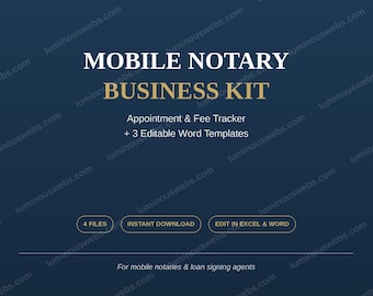 Mobile Notary Business Kit | Appointment Fee Tracker + Client Intake, Signing Checklist & ID Verification Templates | Digital Download