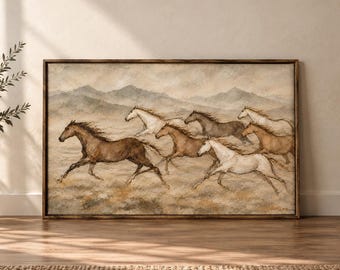 Horse Wall Art, Galloping Horses Equestrian Landscape Print, Digital Download