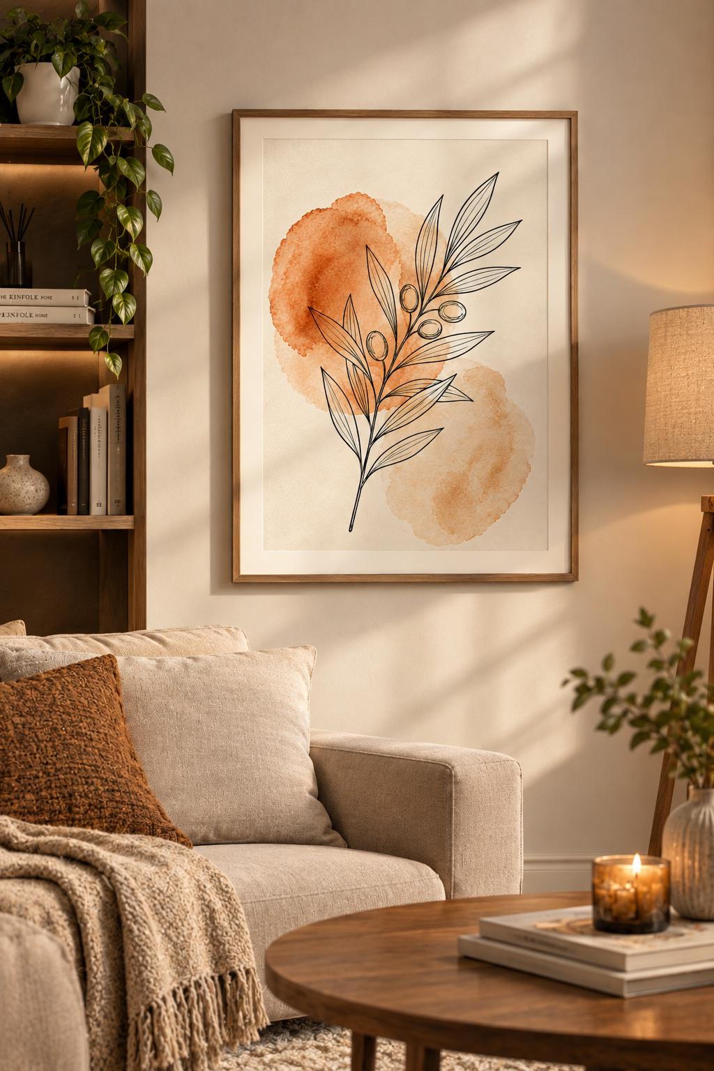Botanical Wall Art Neutral Leaf Print, Minimalist Nature Wall Decor photo 2