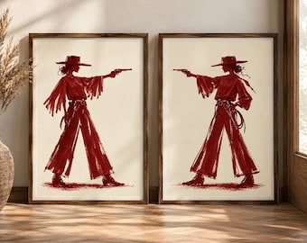 Cowgirl Wall Art Set of 2, Burgundy Western Set (table-truncated title)