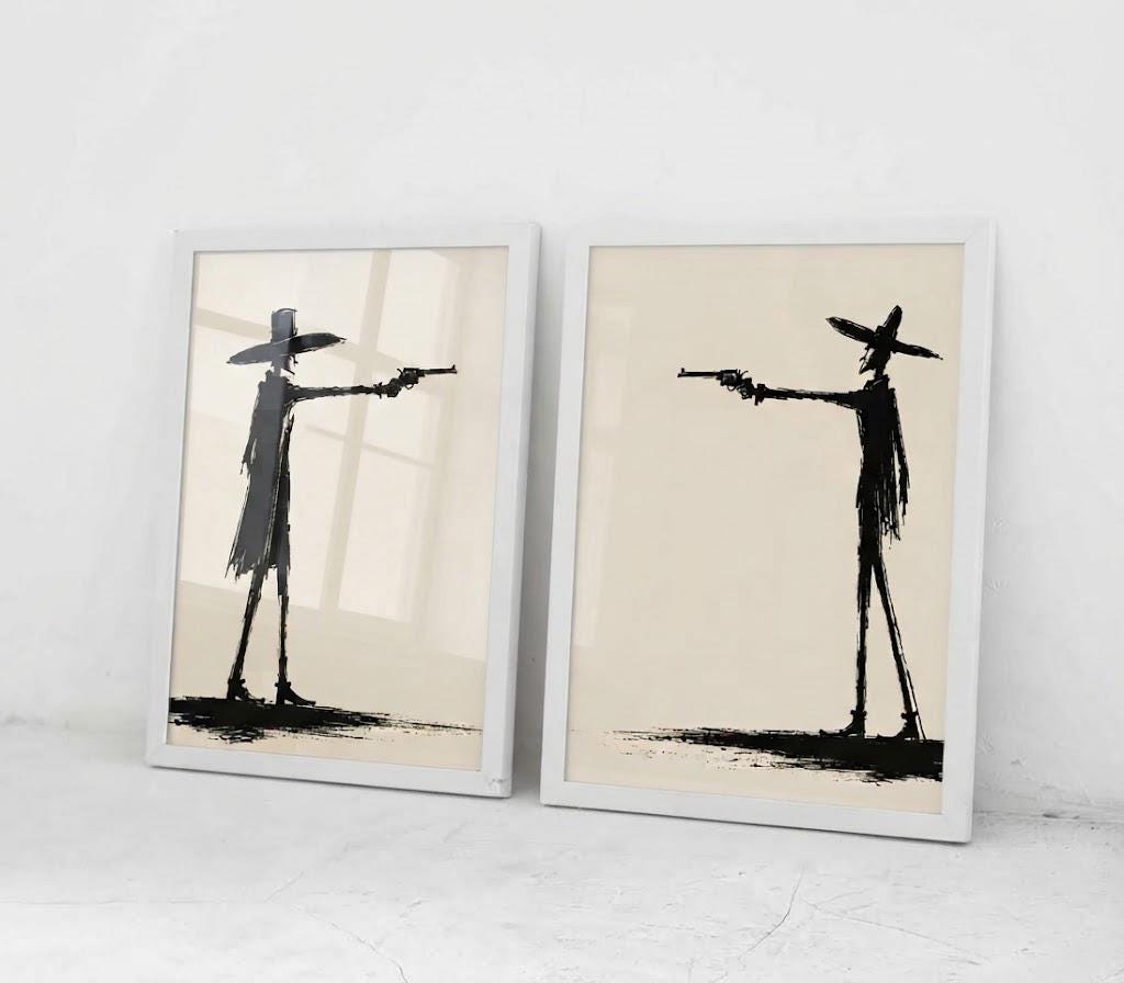 Cowboy Wall Art Print, Black and White Western Art, Minimalist Cowboy Decor photo 7