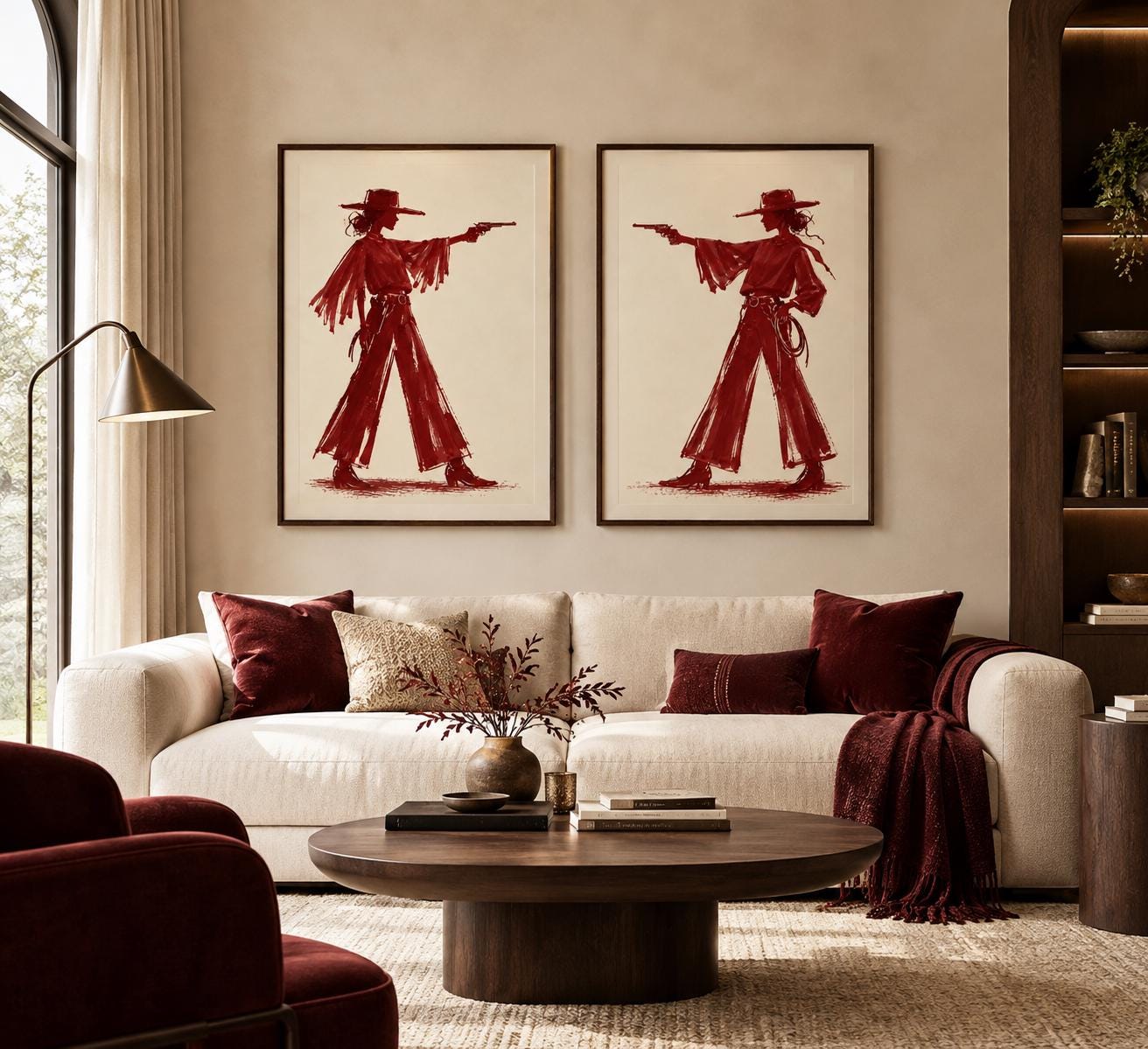 Cowgirl Wall Art Set of 2, Burgundy Western Set (table-truncated title) photo 3