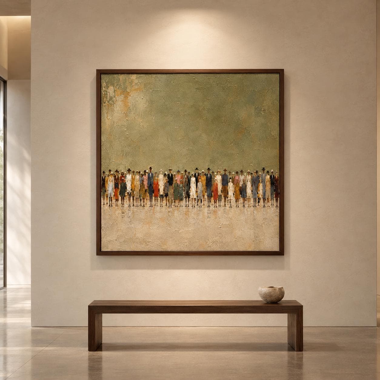 Neutral Wall Art, Beige Minimalist Crowd Painting, Olive Green People Art Print photo 8