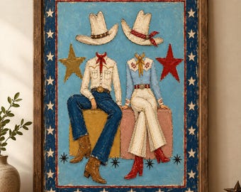 Cowgirl Wall Art Print, Pink Disco Cowboy Decor, Retro Western Printable