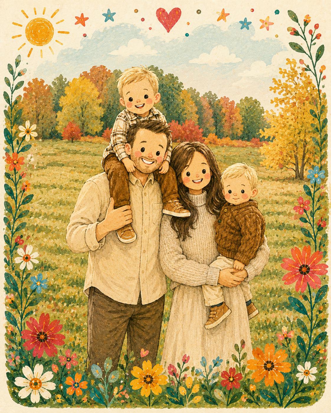 Custom Family Portrait from Photo, Watercolor Storybook Illustration, Personalized Gift, Digital Download