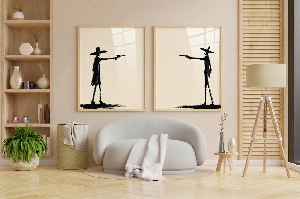 Cowboy Wall Art Print, Black and White Western Art, Minimalist Cowboy Decor photo 5