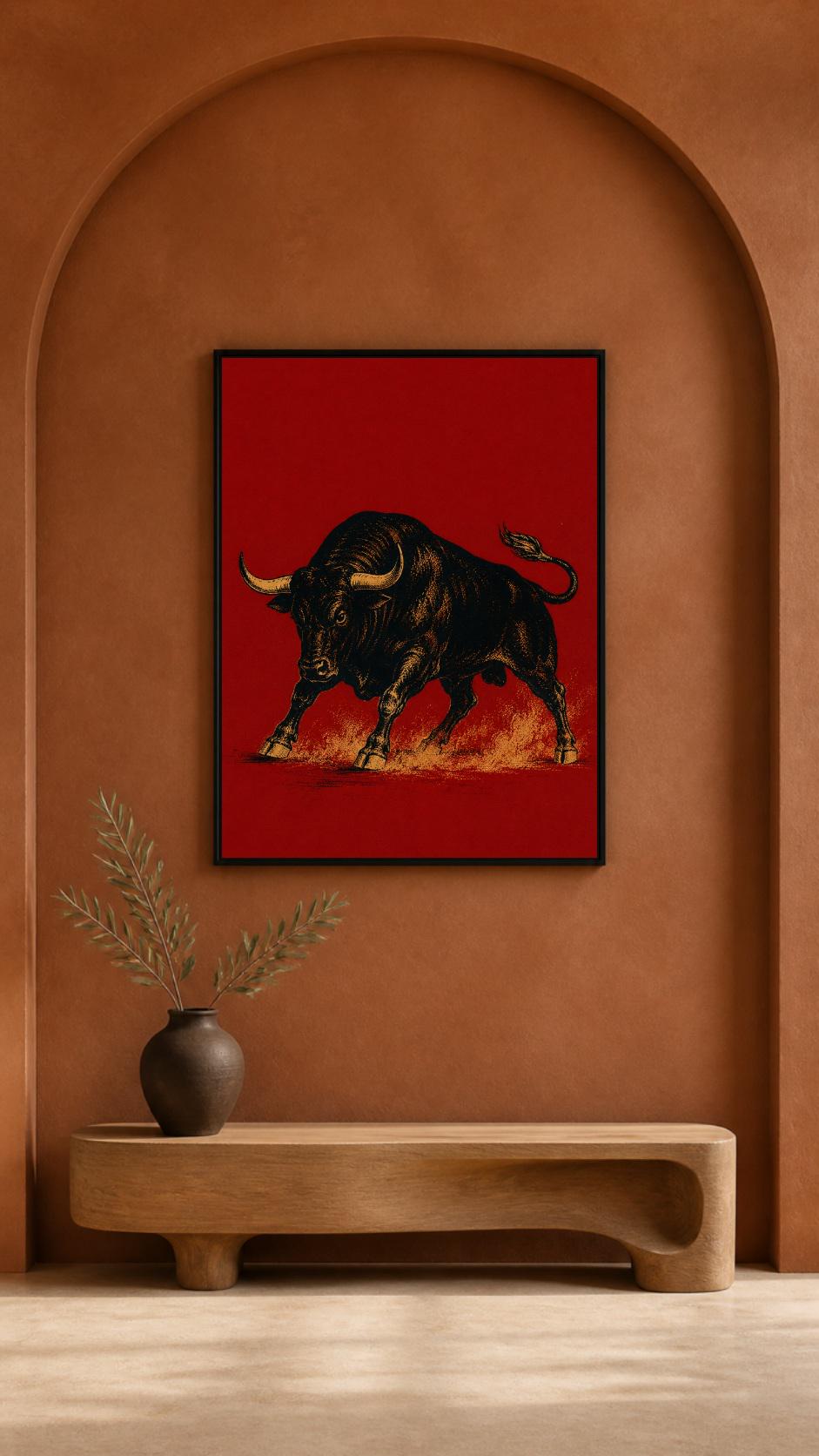 Bull Wall Art – Vintage Spanish Print, Red and Black Poster, Printable Download photo 8