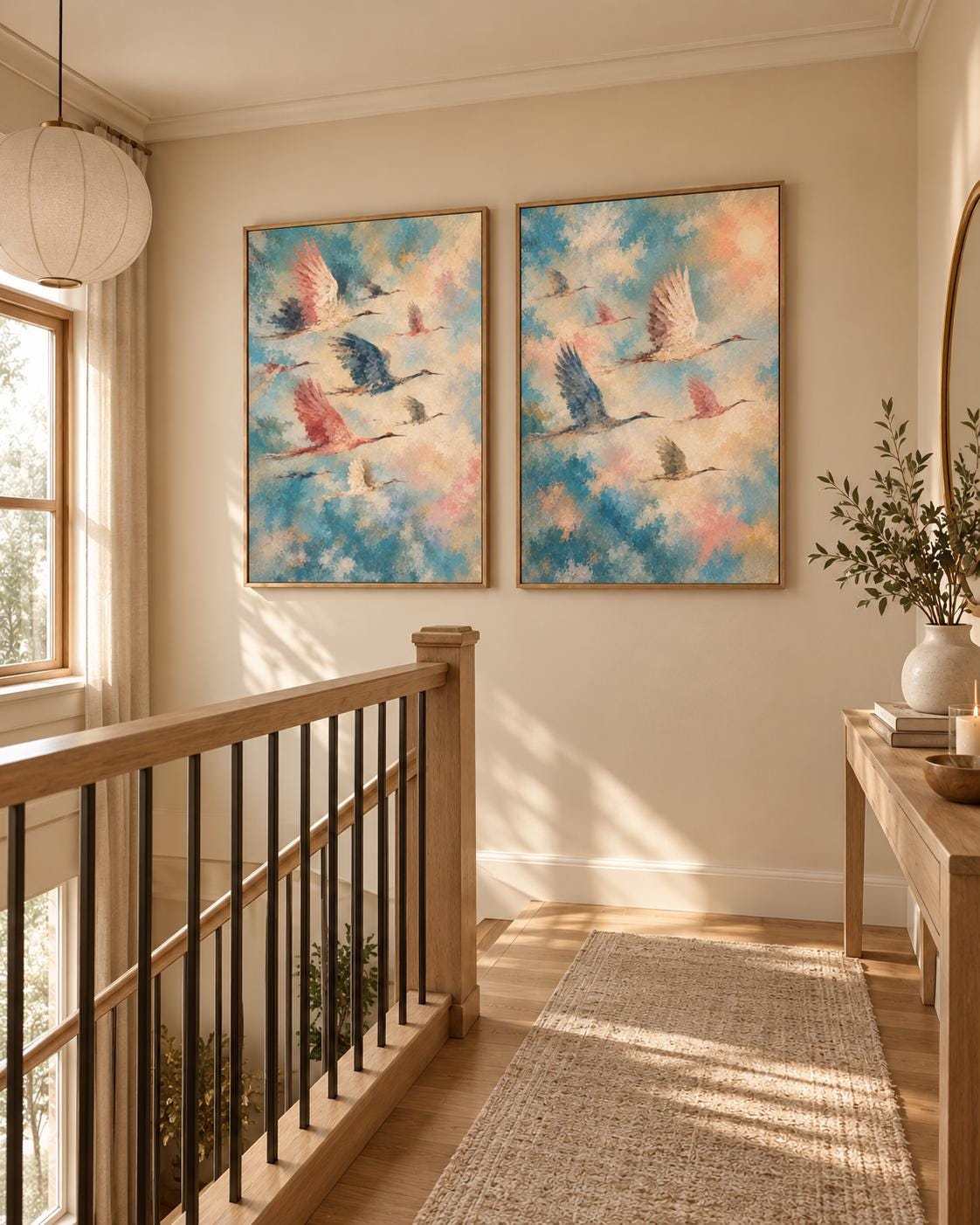 Japandi Wall Art Cranes Print Set of 2, Vintage Bird Painting Download photo 4