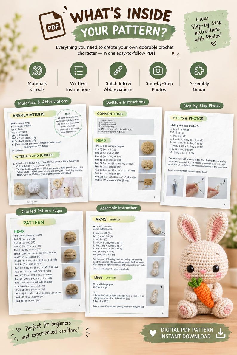 Virkmönster Paket: 6 Baby Amigurumi Gosedjur, PDF Nedladdning bild 8
