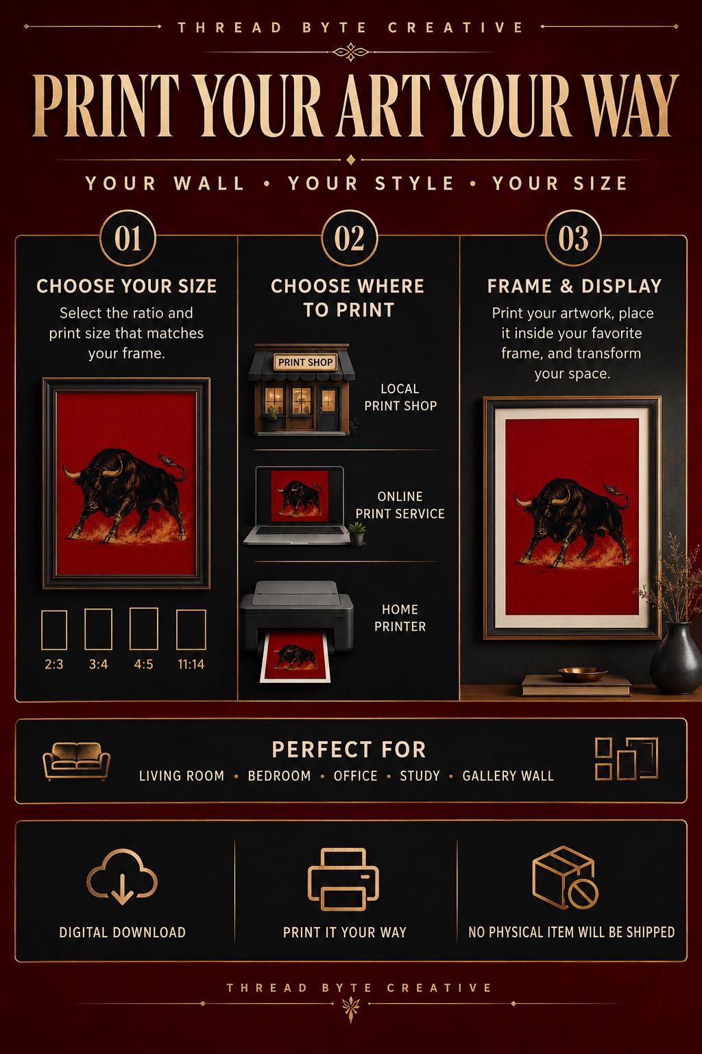 Bull Wall Art – Vintage Spanish Print, Red and Black Poster, Printable Download photo 10