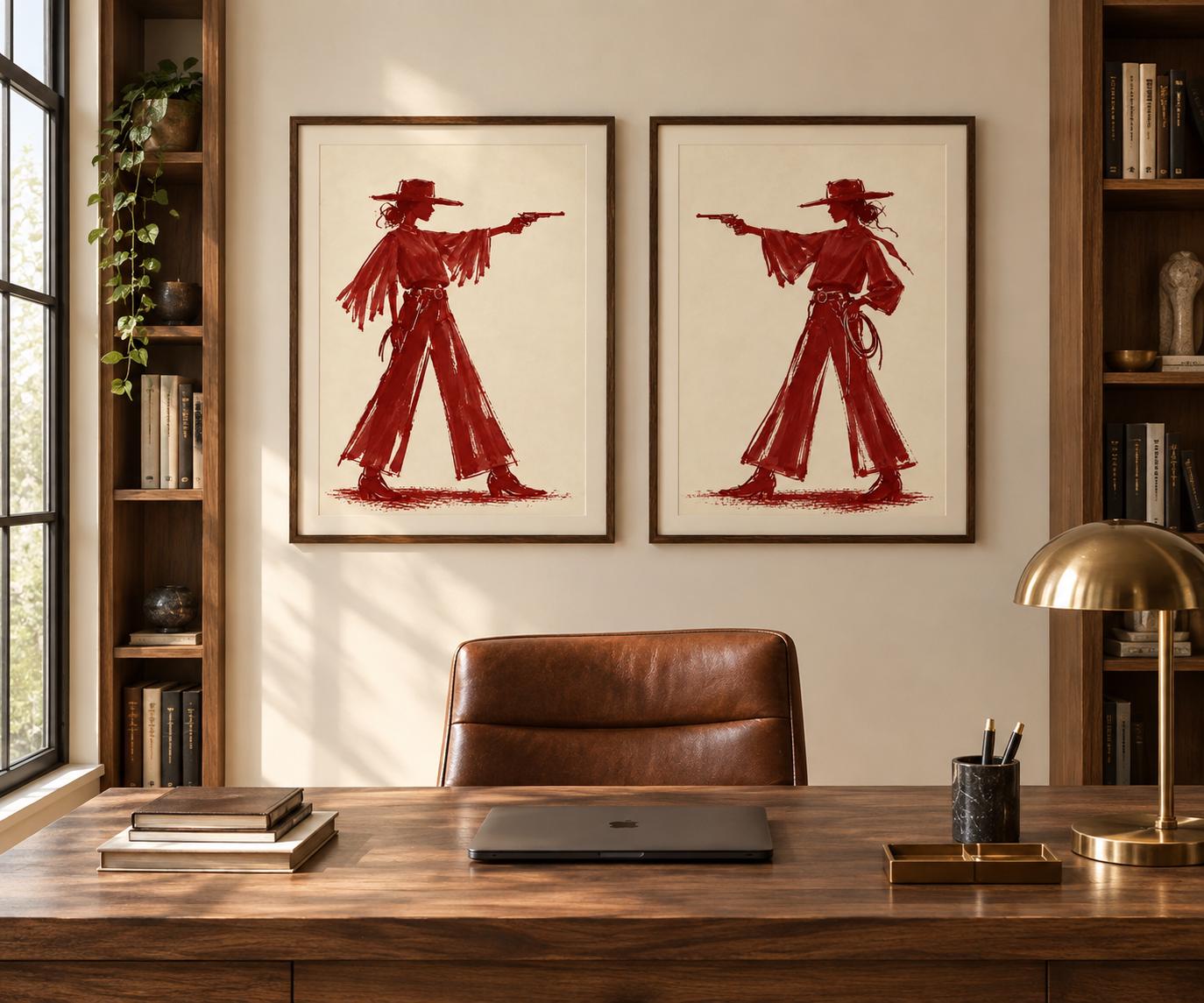 Cowgirl Wall Art Set of 2, Burgundy Western Set (table-truncated title) photo 6