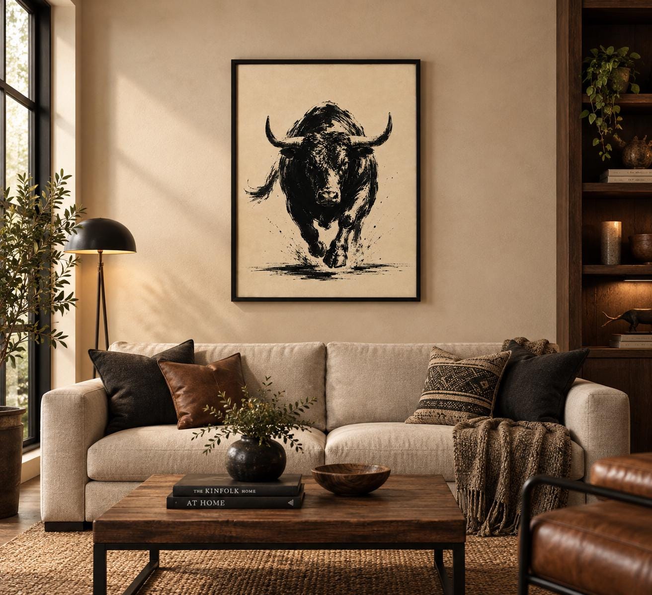 Bull Wall Art Printable, Black Ink Western Wall Decor, Rustic Ranch Digital Download photo 4