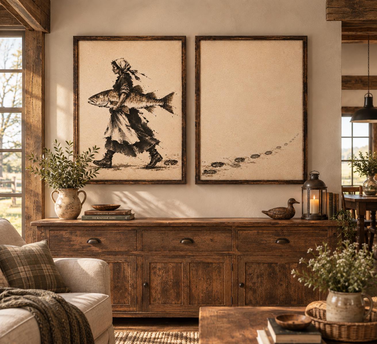 Coastal Wall Art Vintage Fisherwoman Print, Woman Fishing, Rustic Lake House Decor photo 7
