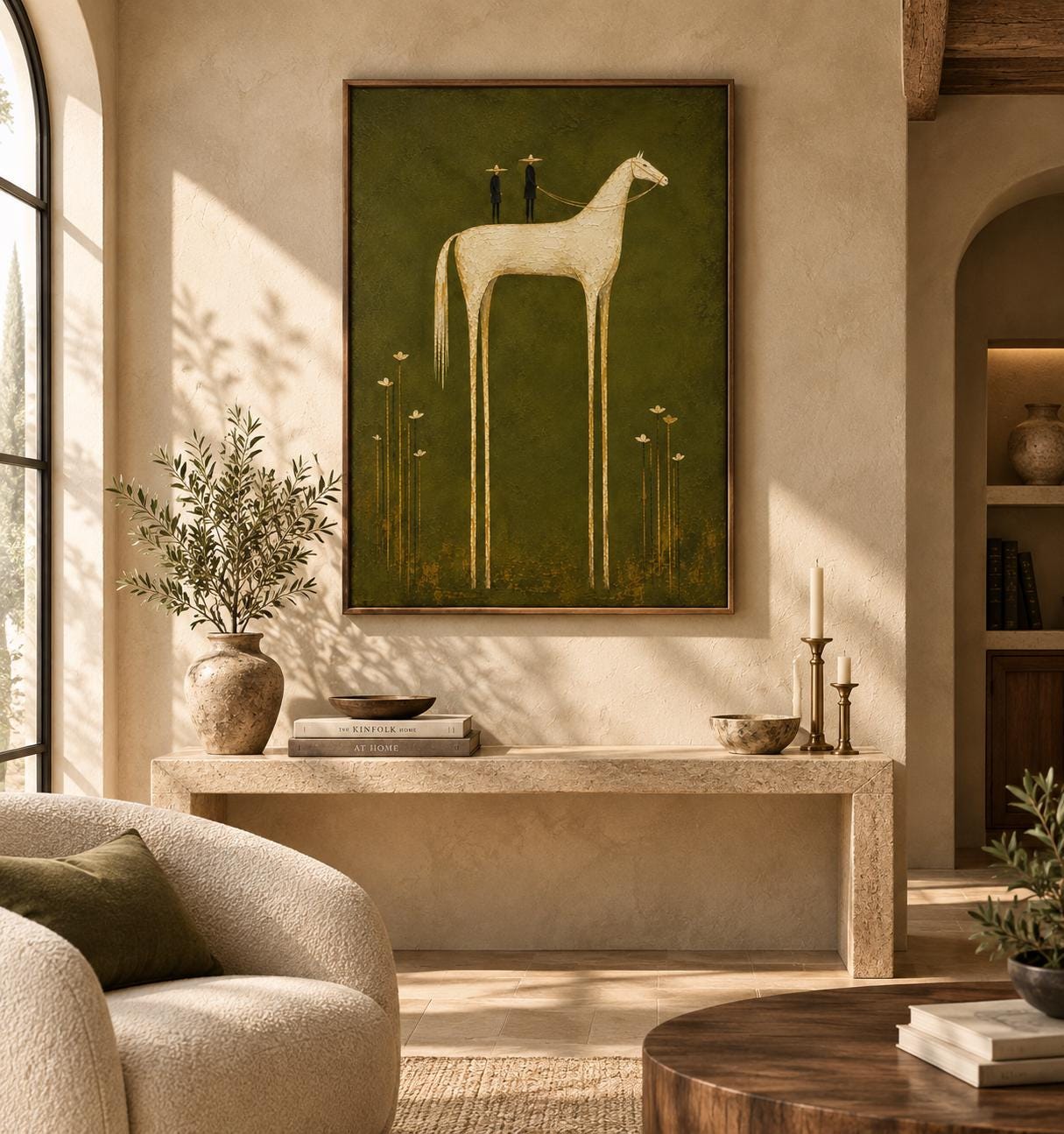 White Horse Wall Art – Olive Green Equestrian Print, Digital Download photo 4