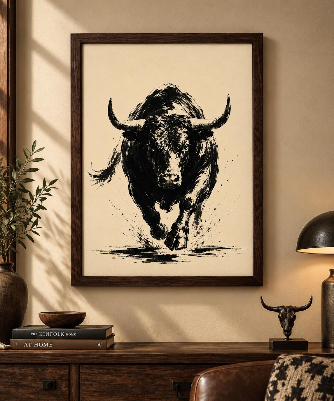 Bull Wall Art Printable, Black Ink Western Wall Decor, Rustic Ranch Digital Download photo 5