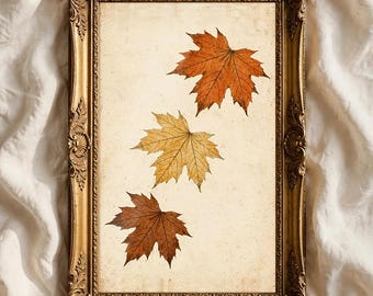Fall Wall Art Print – Vintage Maple Leaves Botanical, Digital Download