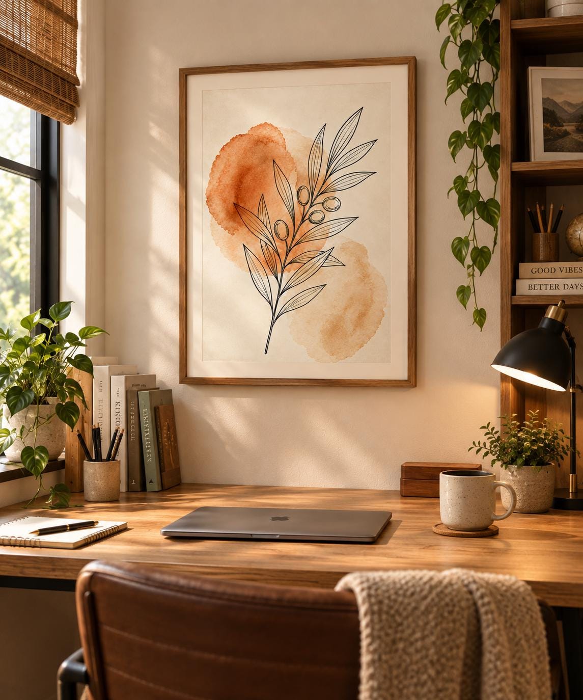 Botanical Wall Art Neutral Leaf Print, Minimalist Nature Wall Decor photo 5