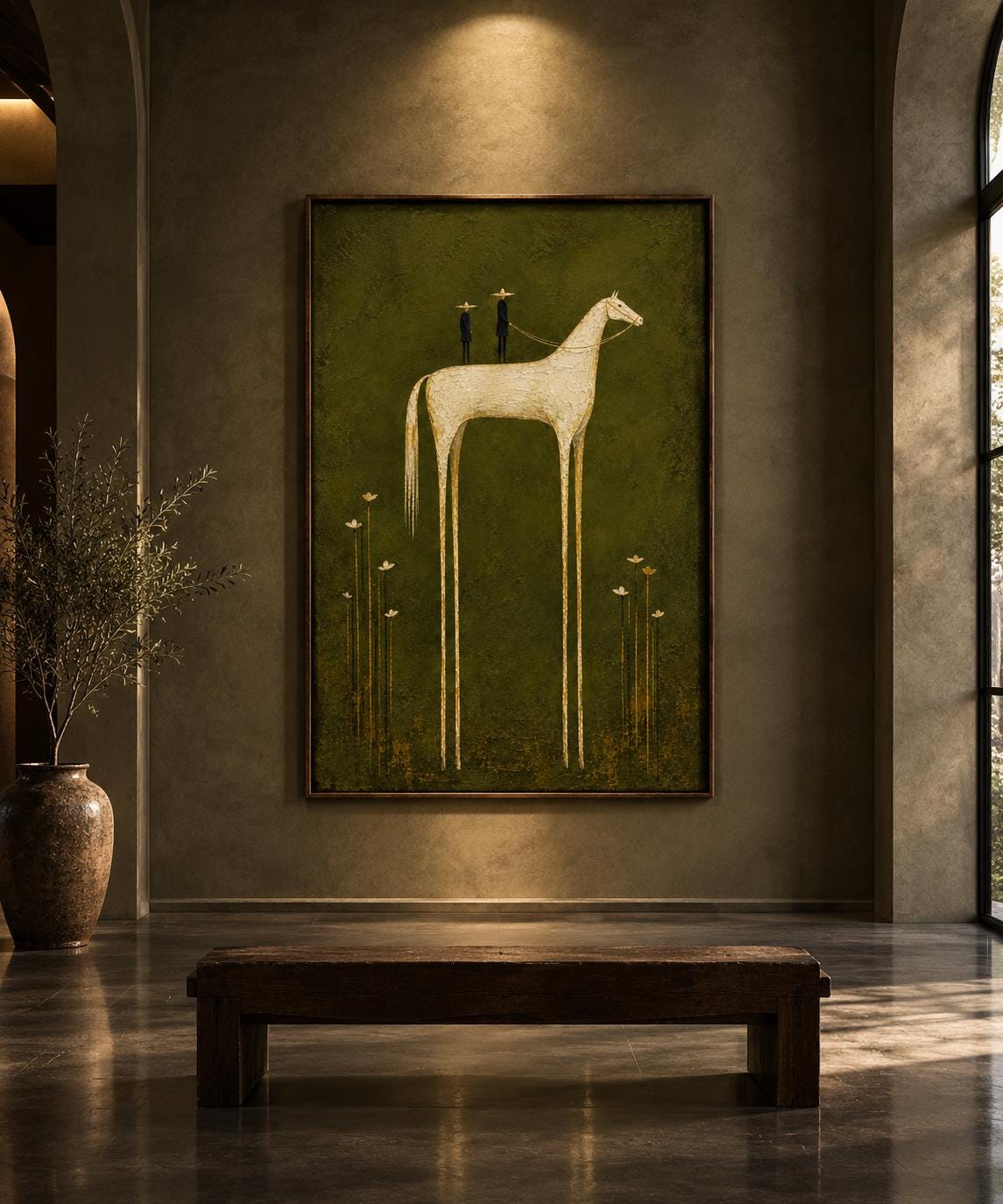 White Horse Wall Art – Olive Green Equestrian Print, Digital Download photo 7
