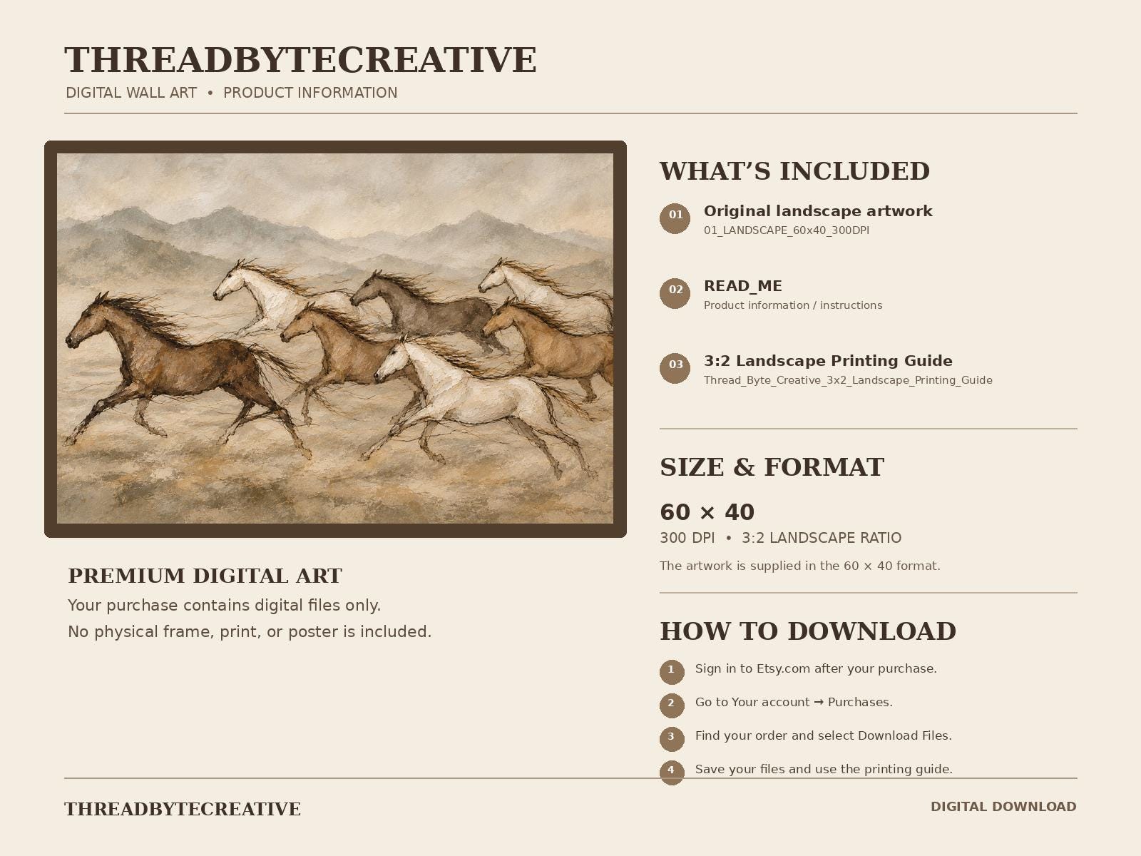 Horse Wall Art, Galloping Horses Equestrian Landscape Print, Digital Download photo 8