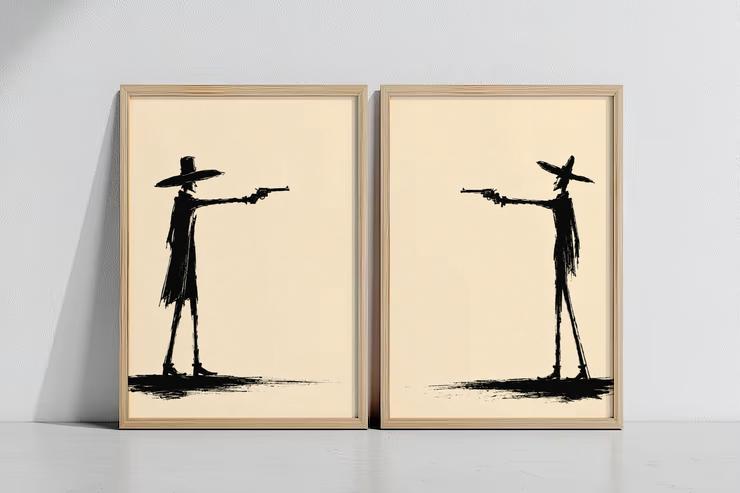Cowboy Wall Art Print, Black and White Western Art, Minimalist Cowboy Decor photo 9