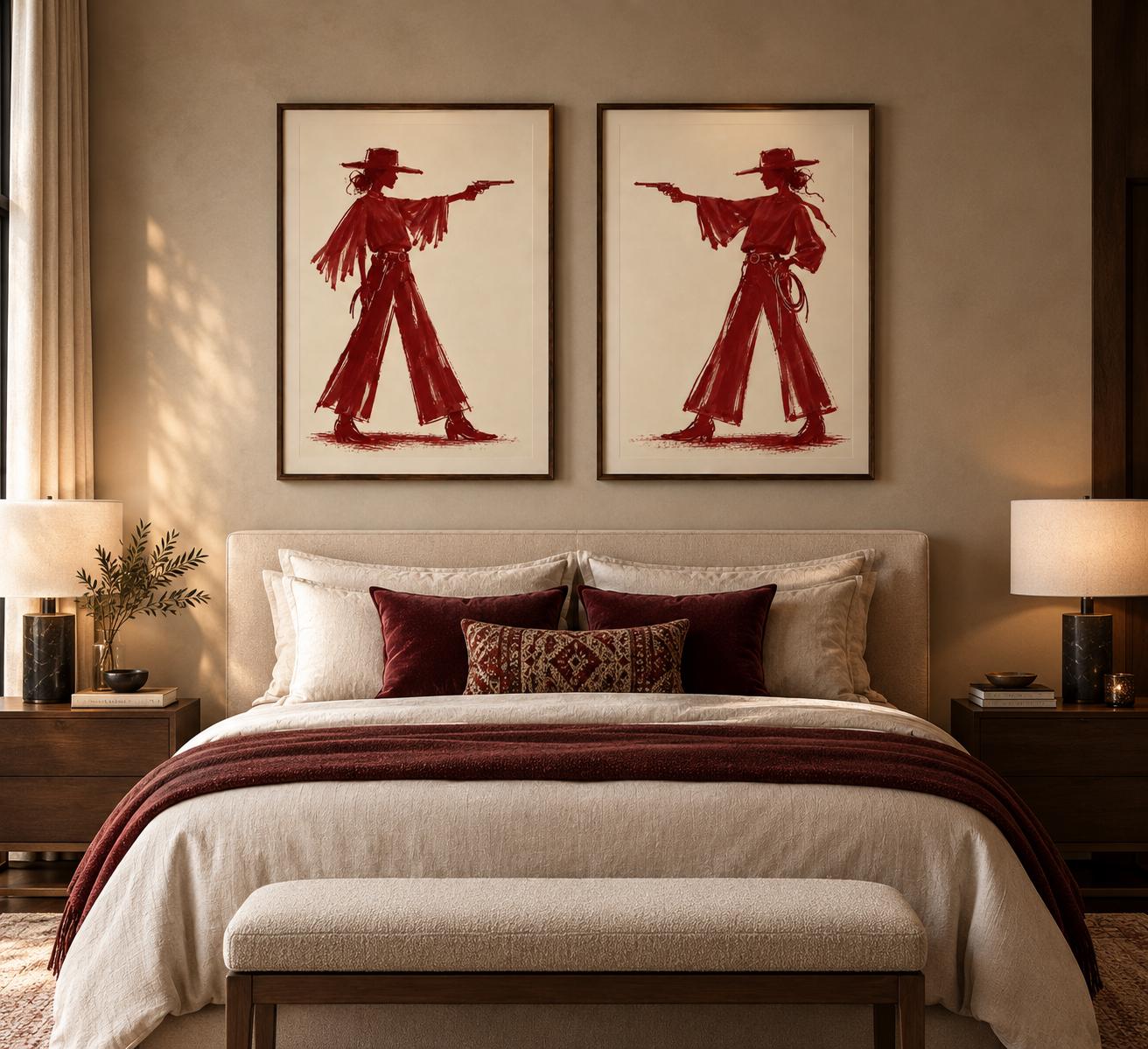 Cowgirl Wall Art Set of 2, Burgundy Western Set (table-truncated title) photo 2