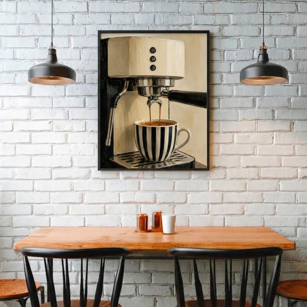 Coffee Wall Art Espresso Machine Painting, Striped Mug Kitchen Print photo 8