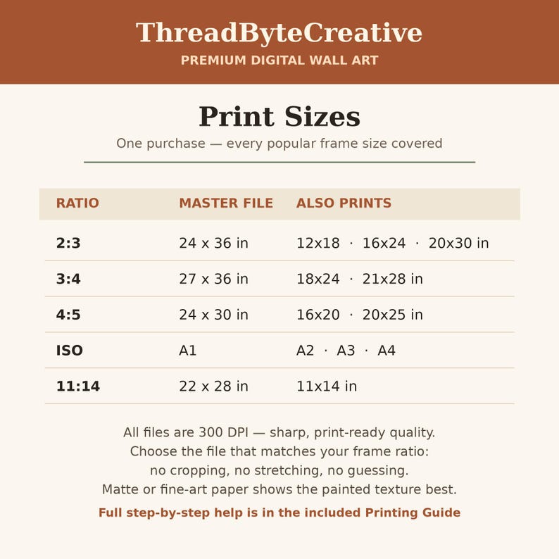 Print sizes guide for the white cat reading in bed wall art — ratios 2:3, 3:4, 4:5, ISO A and 11x14 included