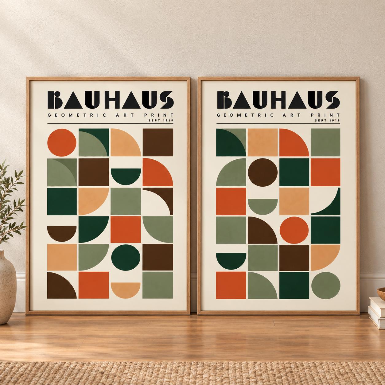 Bauhaus Wall Art Set of 2 Geometric Prints, Mid Century Printable Download
