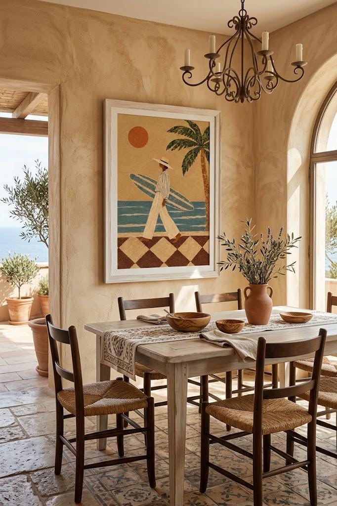 Coastal Wall Art Vintage Surf Print, Retro Surfer Girl with Palm Tree, Beach House Decor photo 4