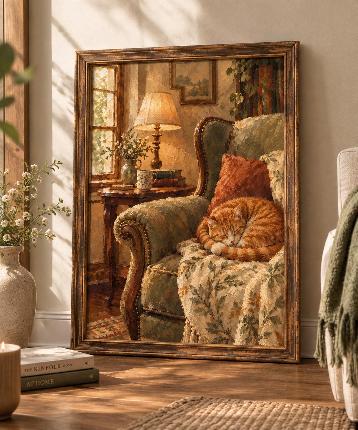 Cat Wall Art Print, Vintage Orange Tabby Sleeping Cat, Cottagecore Decor for Living Room and Bedroom, Printable Download photo 7
