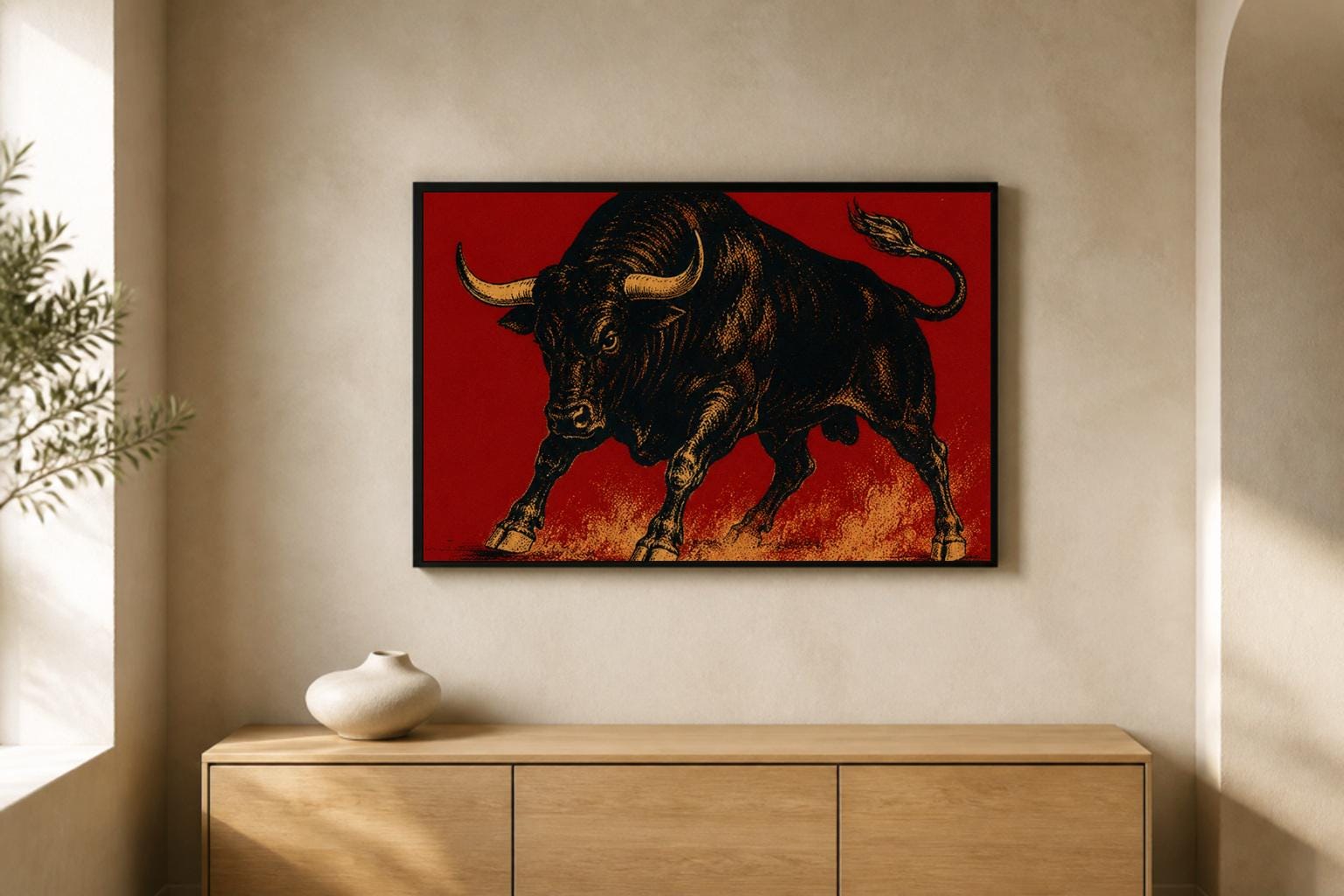 Bull Wall Art – Vintage Spanish Print, Red and Black Poster, Printable Download photo 5