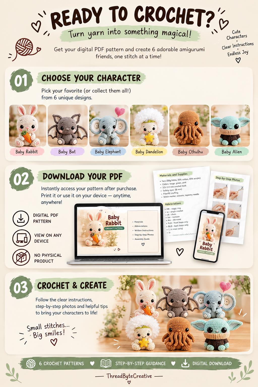 Crochet Pattern Bundle: 6 Baby Amigurumi Plushies, PDF Download photo 9