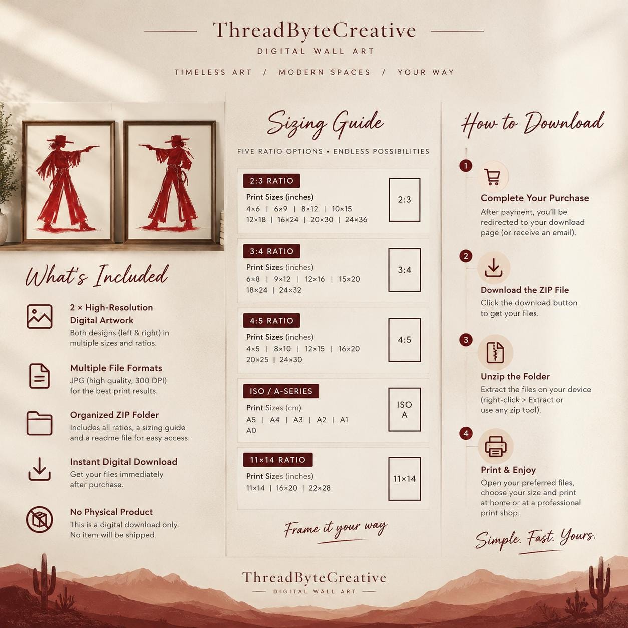 Cowgirl Wall Art Set of 2, Burgundy Western Set (table-truncated title) photo 8