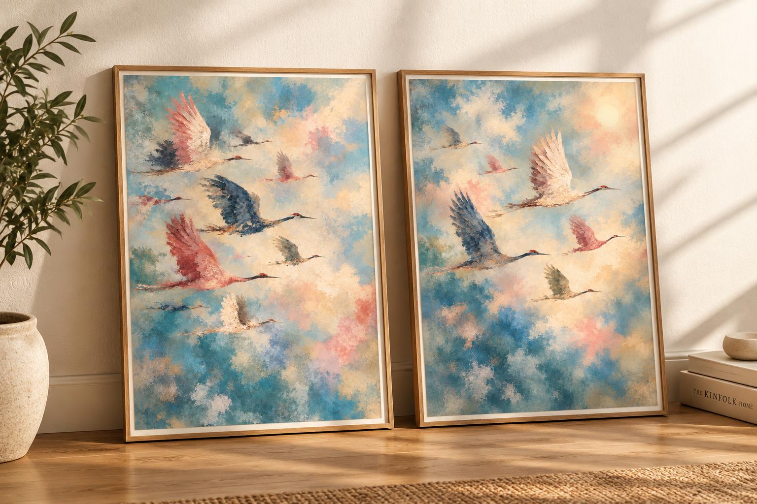 Japandi Wall Art Cranes Print Set of 2, Vintage Bird Painting Download photo 7