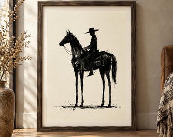 Horse Wall Art Print, Vintage Cowboy Horse Decor, Western Printable
