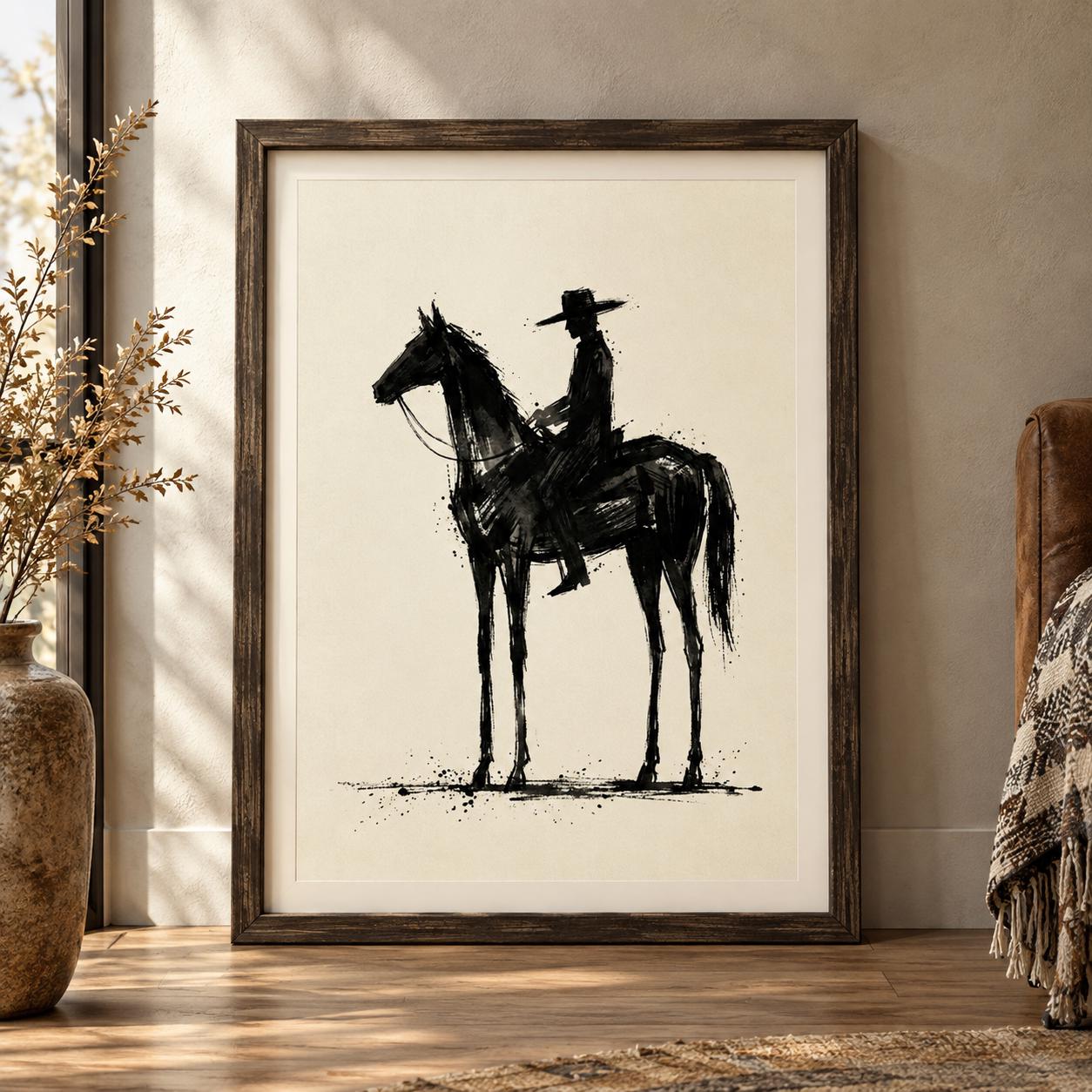Horse Wall Art Print, Vintage Cowboy Horse Decor, Western Printable