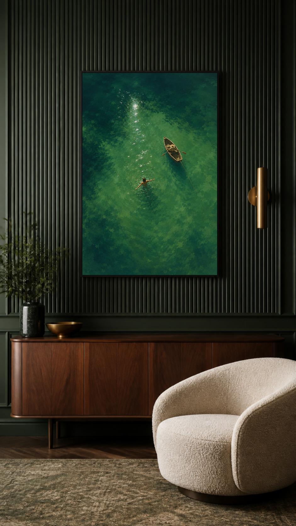 Swimmer Wall Art Print in Emerald Green, Aerial Pool Scene Digital Download photo 7